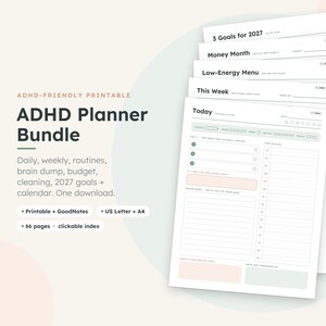 ADHD Planner Bundle, Hyperlinked Printable Planner with Budget, Cleaning, 2027 Goals and Calendar