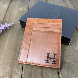 Cartera delgada personalizada, tarjetero minimalista de cuero, ideal para graduación, aniversario, Navidad, billetera grabada, regalo del Día del Padre.