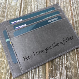 Cartera delgada personalizada, tarjetero minimalista de cuero, regalo para el Día del Padre, novio, hombre, papá, graduación.