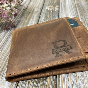 Cartera fina de cuero personalizada con tarjetero, ideal para graduación, regalo grabado personalizado para hombre, regalo de aniversario, regalo para el Día del Padre.