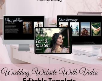 Editable Wedding Website, Black and Silver Wedding Website Template, Canva Wedding Website With Video