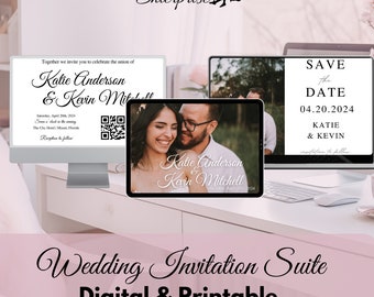 Wedding Invitation and Save The Date Templates With/Without QR Code. Invitation Suite Wedding Templates Minimalistic