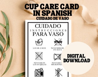 Tumbler Care Card in Spanish, Flower Cup Care en espanol, Tumbler Instructions, Care Card in Spanish, Png Ready Print Easy Use