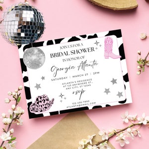 Cowgirl Bridal shower Invitation Template, Bridal Shower Invitation Printable, DIY, Bridal Shower Disco Cowgirl, Glitter Invitations