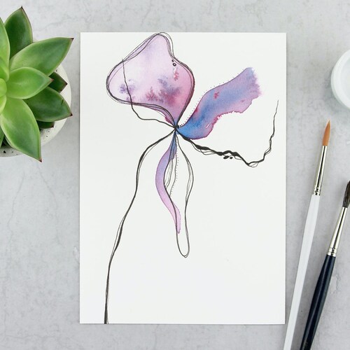 Purple Abstract shops Original Watercolor Flower Painting, Purple Floral Home Decor