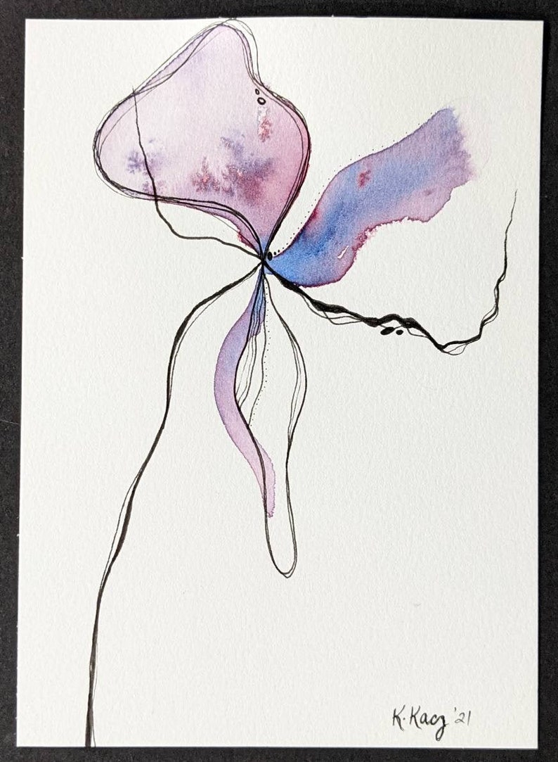 Purple Abstract shops Original Watercolor Flower Painting, Purple Floral Home Decor
