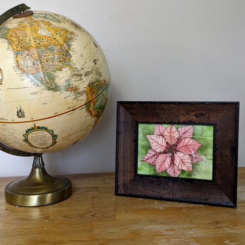 Red Poinsettia Flower Watercolor and Ink Painting, Christmas Wall Art shops Home Decor