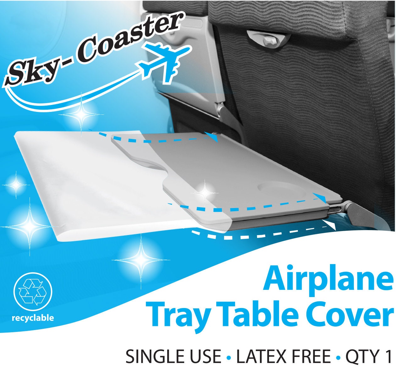 Skycoaster Airplane Tray Table Cover Pack of 6 Individually Packaged