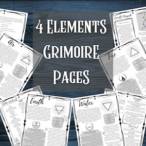 Printable Elements Page PDF Grimoire Pages Air Fire Earth Water Instant Digital Download Page 8.5 x 11 BW Book of Shadows Element Pages