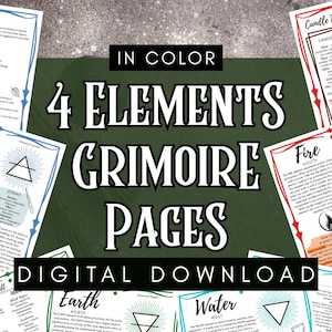 Páginas do Grimório dos 4 Elementos: Ar, Fogo, Terra, Água (Download Digital)