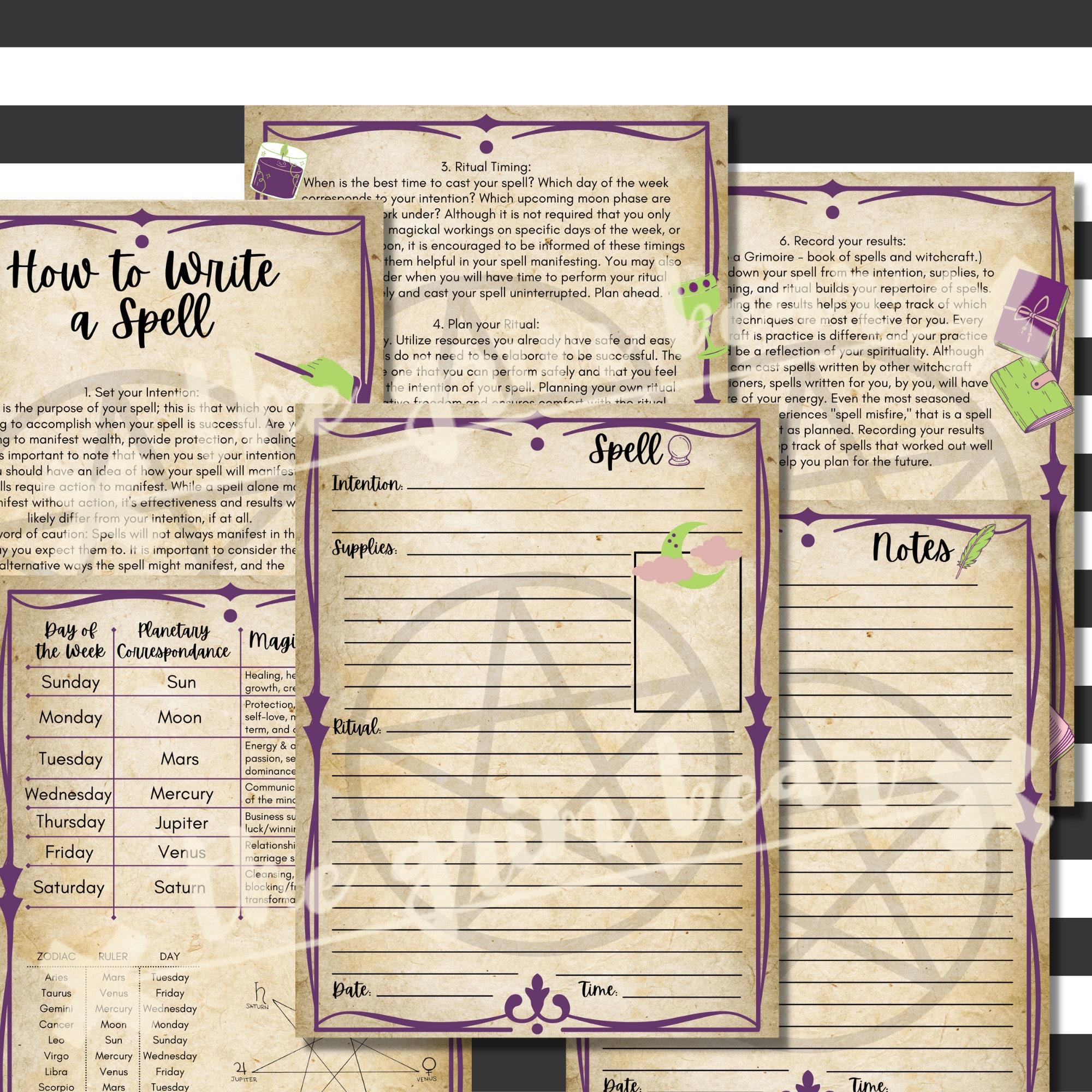 How to Write a Spell in Color and Parchment Design Grimoire - Etsy