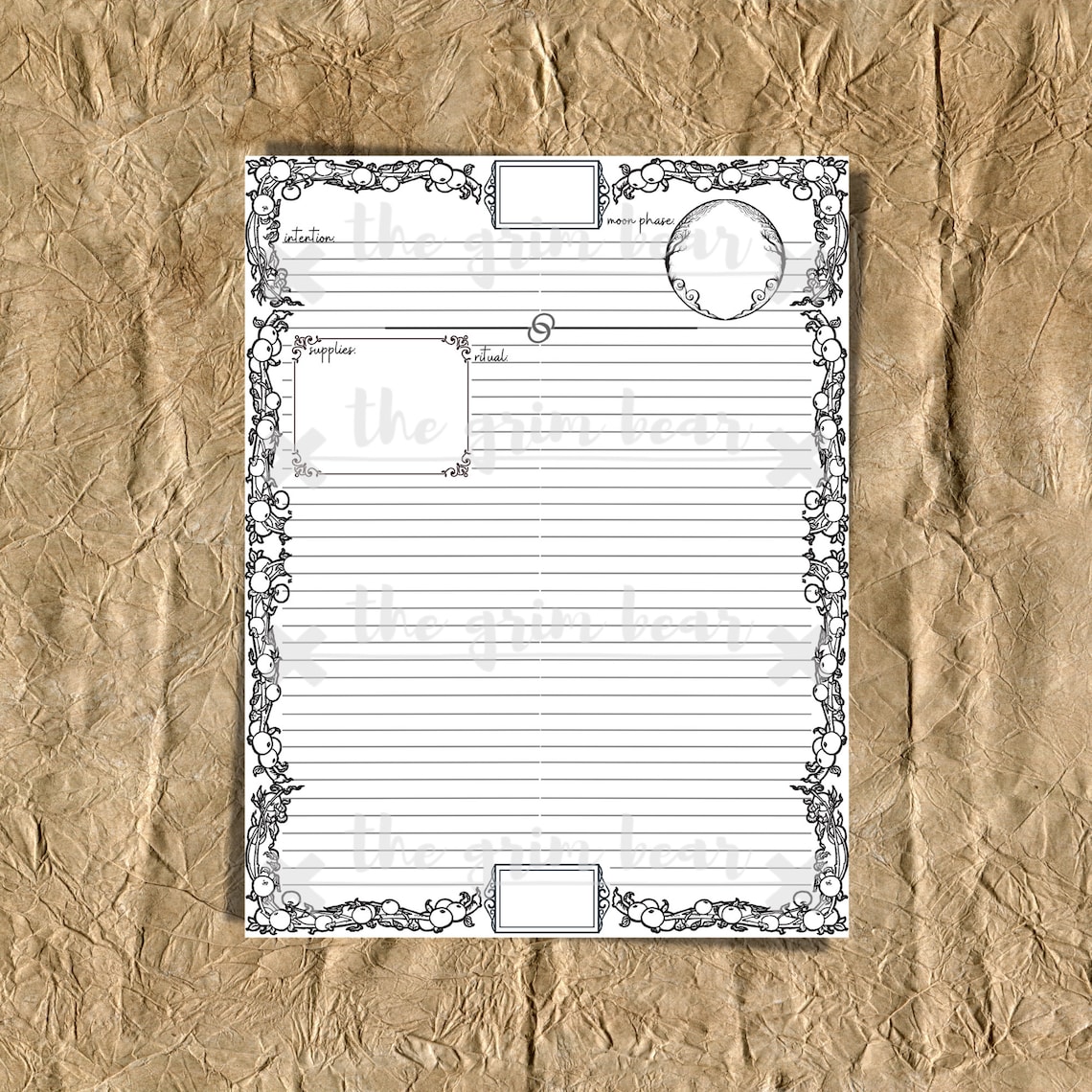 Printable Spell Page LABELED Lined PDF Grimoire Spell Page | Etsy
