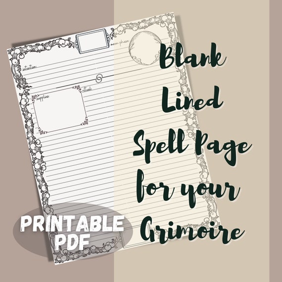 Blank Grimoire Page Printable PDF Page LABELED Lined Blank | Etsy
