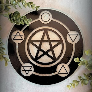 Pentacle Altar Plate: Glass Witchcraft Plate with Elemental Symbols