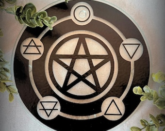 Pentacle Altar Plate: Glass Witchcraft Plate with Elemental Symbols