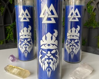 Blue Odin Candle: Norse Deity Altar Decoration