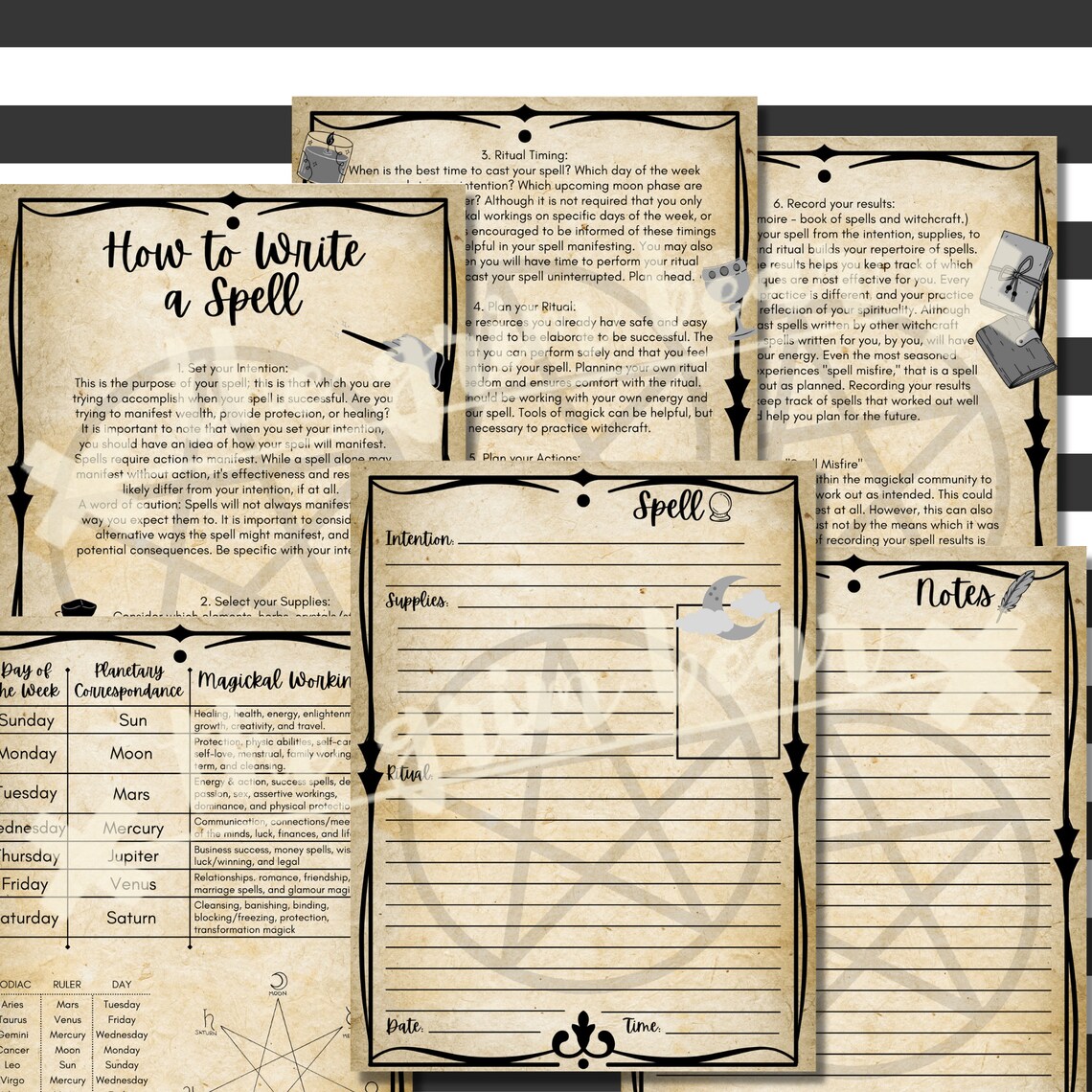 How to Write a Spell Parchment Pages for Grimoire | Etsy