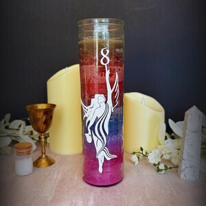 Rainbow Iris Deity Candle: 8-Inch Multicolored Wax