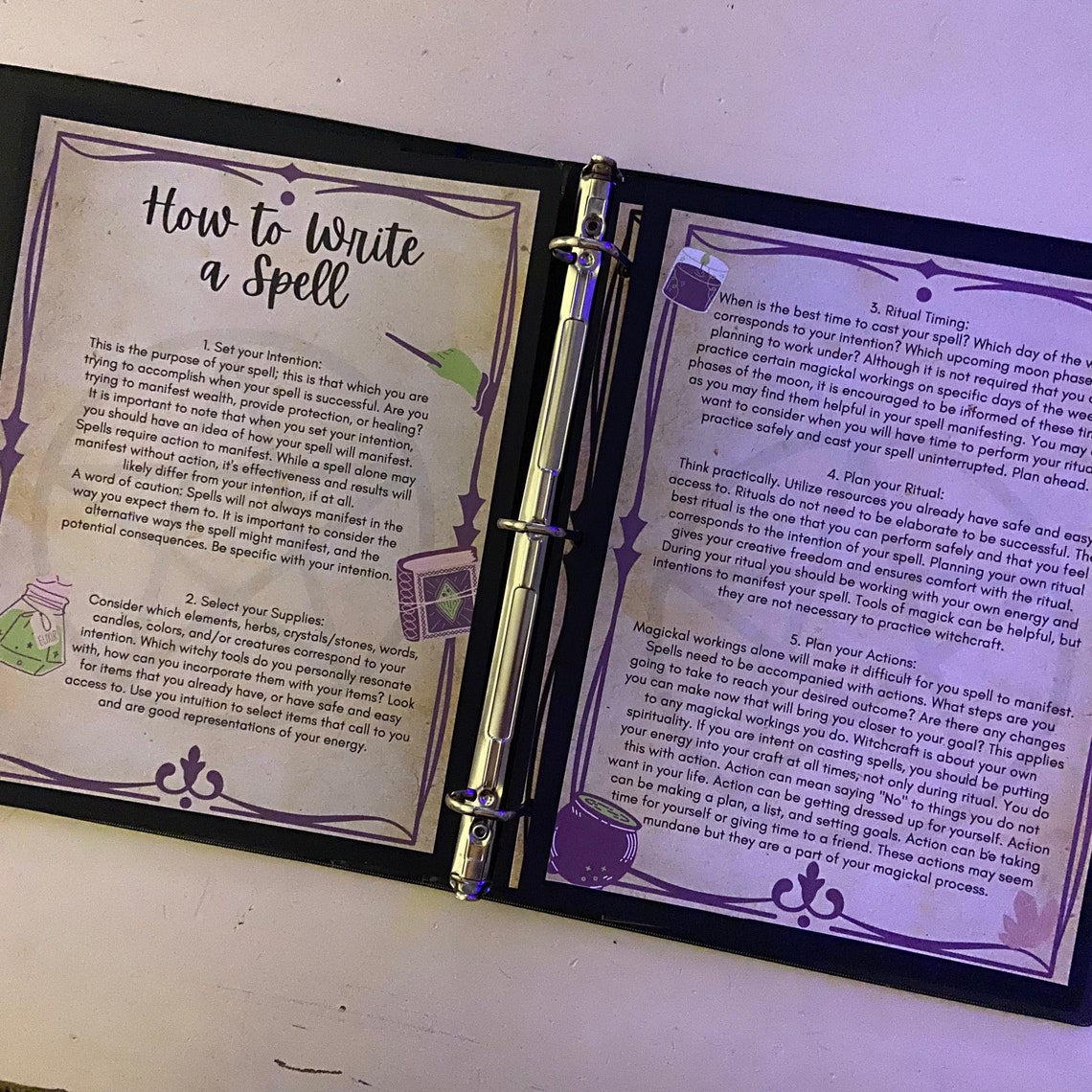 How to Write a Spell in Color and Parchment Design Grimoire - Etsy