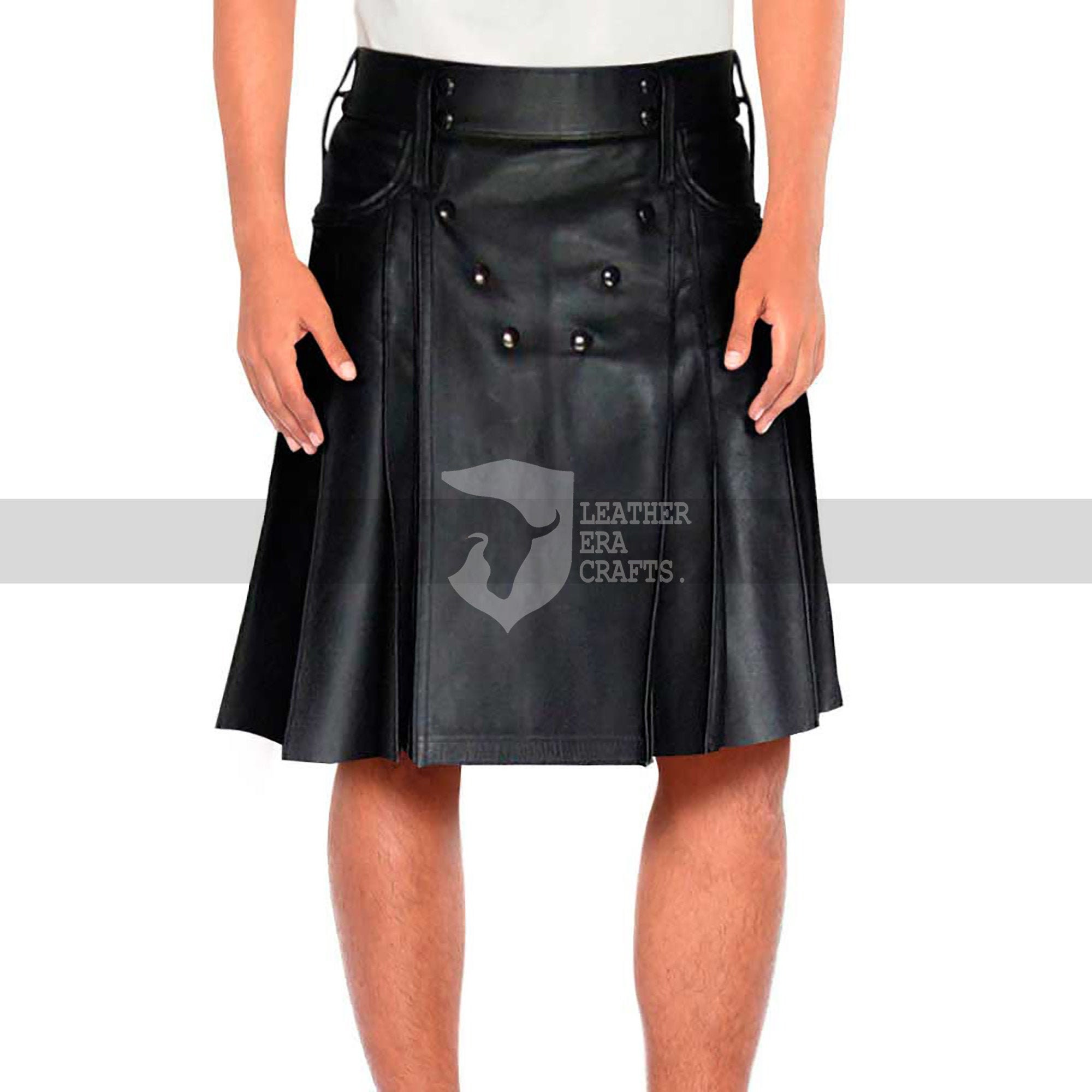 Kilt en cuir plissé noir pour hommes avec button design Kilt Etsy