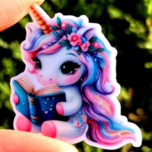 Adorable Rainbow Haired Unicorn With Book Coverminder/Needleminder