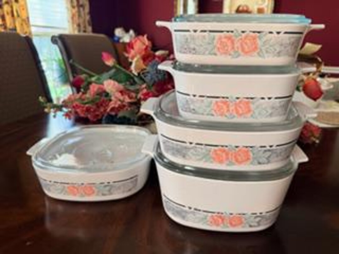 Vintage Pyrex Silk & Roses Casserole Set W/lids – Corning USA Floral ...