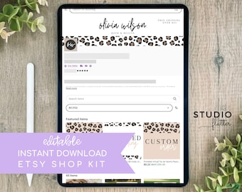Branding Kit Etsy Shop Graphic Bundle Kit Etsy Banner Template DIY Etsy Store Branding Editable Etsy Store Banner Etsy Store Slider Leopard