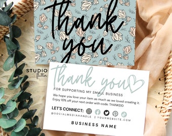 Card Thank You Editable Business Card Business Thank You Card Template Vintage Boho Printable Thanks For Your Purchase Business Mailer