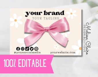Bow Card Editable Bow Card Template Headband Display Card Template Customizable Bow Display Card Vendor Display Card