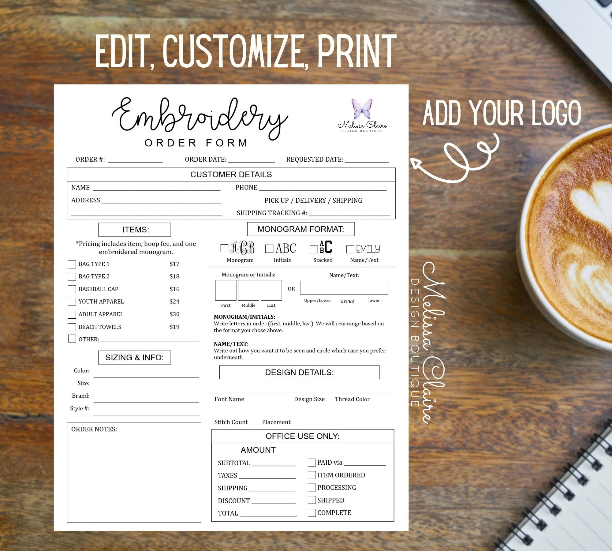 Editable Embroidery Order Form Template Custom Embroidery Etsy UK Editable Embroidery Order Form Template Custom Embroidery Etsy UK