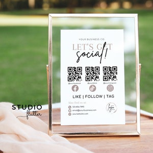 Sign Social Media Template QR Code Canva Printable Connect with Us Social Media Follow Us QR Code Editable Small Business Socials Sign