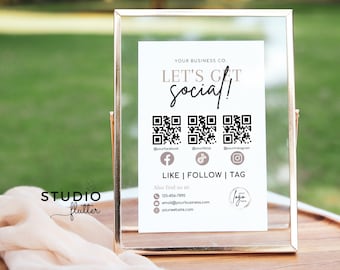 Sign Social Media Template QR Code Canva Printable Connect with Us Social Media Follow Us QR Code Editable Small Business Socials Sign