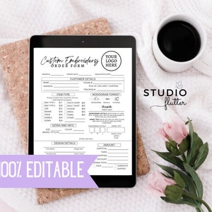 Editable Embroidery Order Form Template, Custom Embroidery Order Form, Embroidery Pricing, Embroidery Invoice Template