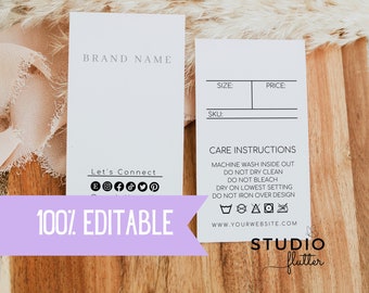 Editable Hanging Tag Template, Printable Fashion Label Template, Editable Boutique Swing Tags, Clothing Tags, Price Tags, Garment Care