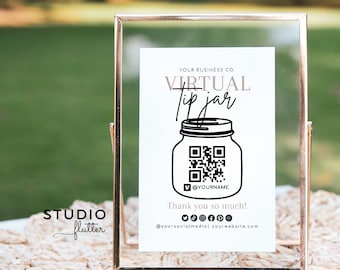 Sign Payment Printable Tip Virtual Jar Venmo Payment Sign QR Code Sign Template Editable Tips Accepted Sign Instant Download  Modern