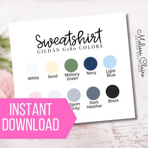Sweatshirt Color Chart, Gildan G180 Color Chart, Unisex Fleece Crew Sweatshirt Color Chart, Embroidery Business, Embroidery Color Chart