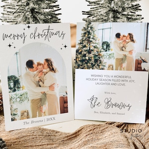 Kaartfoto Kerstkaartsjabloon Boho Kerstkaart Kerstkaart Minimalistische kaart Vrolijk kerstfeest Bewerkbare sjabloon M1