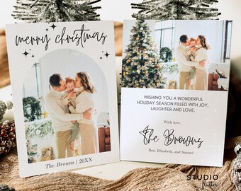 Card Photo Christmas Card Template Boho Holiday Card Christmas Card Minimalist Card Merry Christmas Editable Template M1