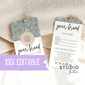 Editable Hanging Tag Template, Printable Fashion Label Template, Editable Boutique Swing Tags, Clothing Tags, Price Tags, Garment Care