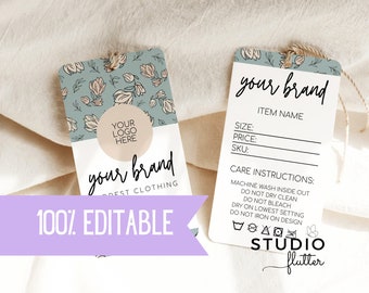 Editable Hanging Tag Template, Printable Fashion Label Template, Editable Boutique Swing Tags, Clothing Tags, Price Tags, Garment Care