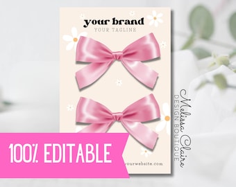 Bow Card Editable Bow Card Template Headband Display Card Template Customizable Bow Display Card Vendor Display Card