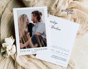 Invitation Minimalist Wedding Template Editable Minimalist Wedding Invite Modern Wedding Invite Photo Wedding invitation Evelyn
