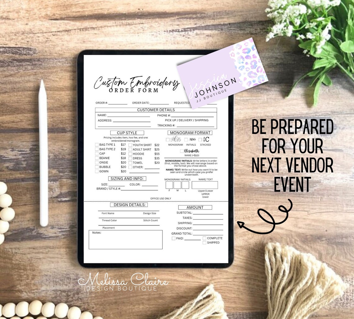 Editable Embroidery Order Form Template Canva Forms Custom Etsy