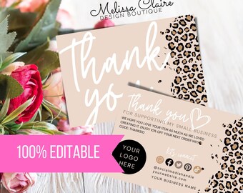 Editable Leopard Business Thank You Card, Business Thank You Card Template, Leopard Printable Thanks For Your Purchase, Business Mailer