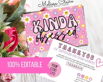 Editable Retro Business Thank You Card, Daisy Business Thank You Card Template, Retro Printable Thanks For Your Purchase, Business Mailer