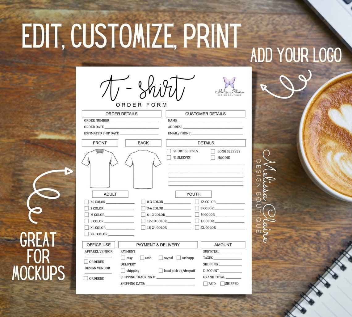 Sublimation Form Example Editable Sublimation Shirt Order Form Template Custom Tee - Etsy