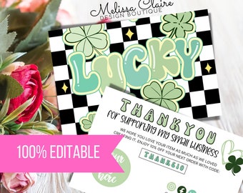 Editable Business Thank You Card, St Patricks Business Thank You Card Template, Retro Printable Thanks For Your Purchase, Business Mailer