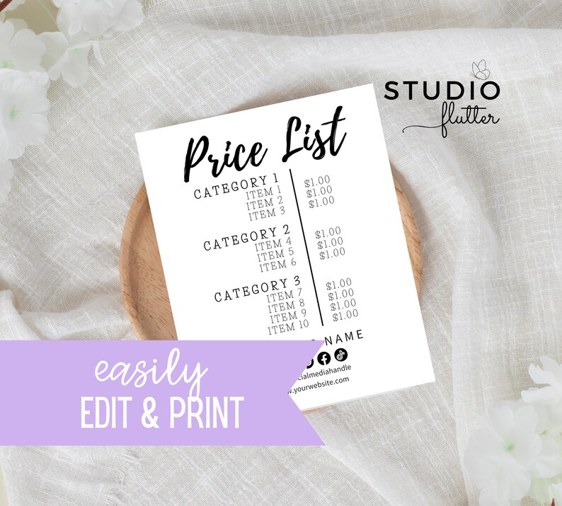 Sign Editable Price List Printable Payment Sign Editable Pricing Sheet ...