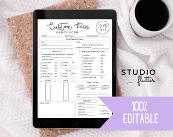 Editable Pen Order Form Template, Custom Pen Form, Order Ready Printable, Editable Pen Work Order, Instant Download, Glitter Pen Order Forms