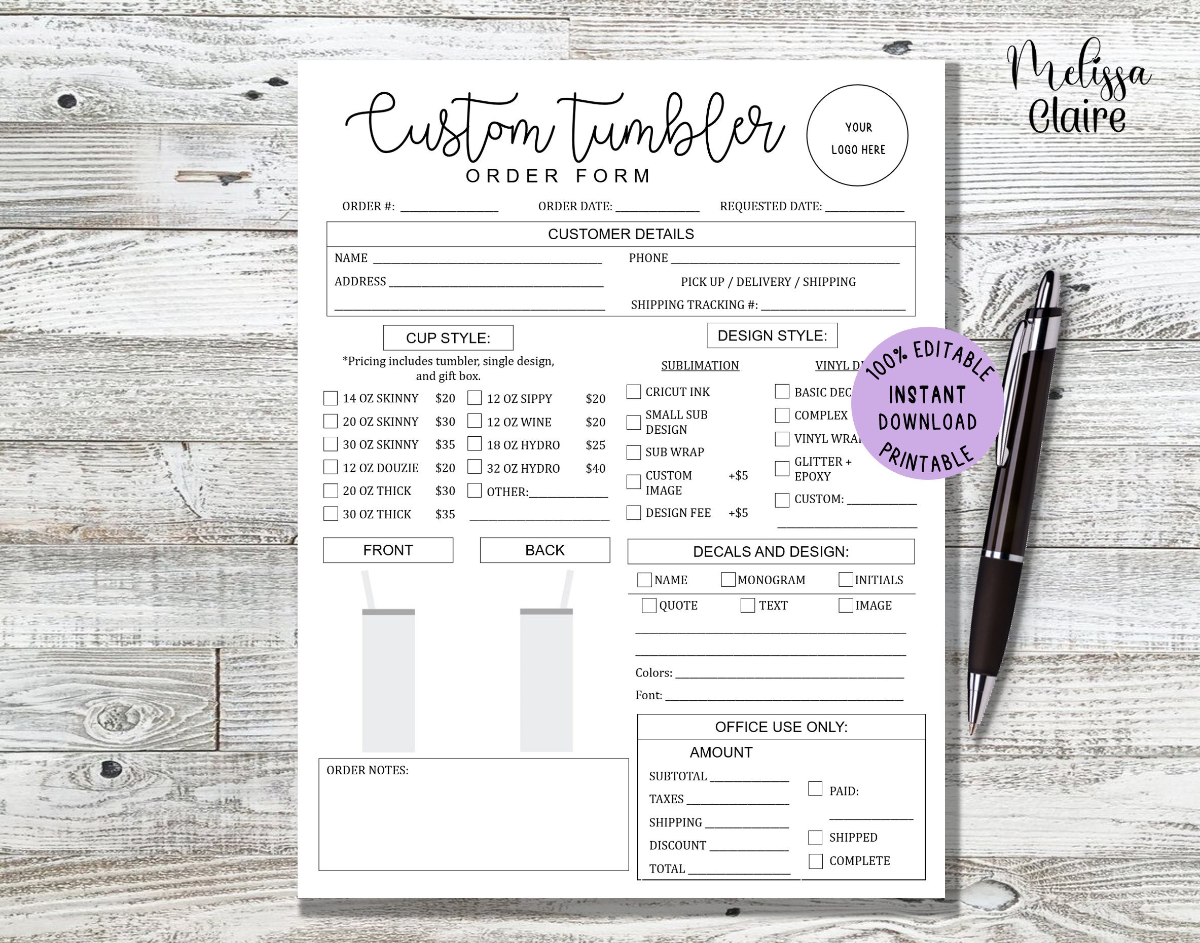 Tumbler Order Form - Etsy